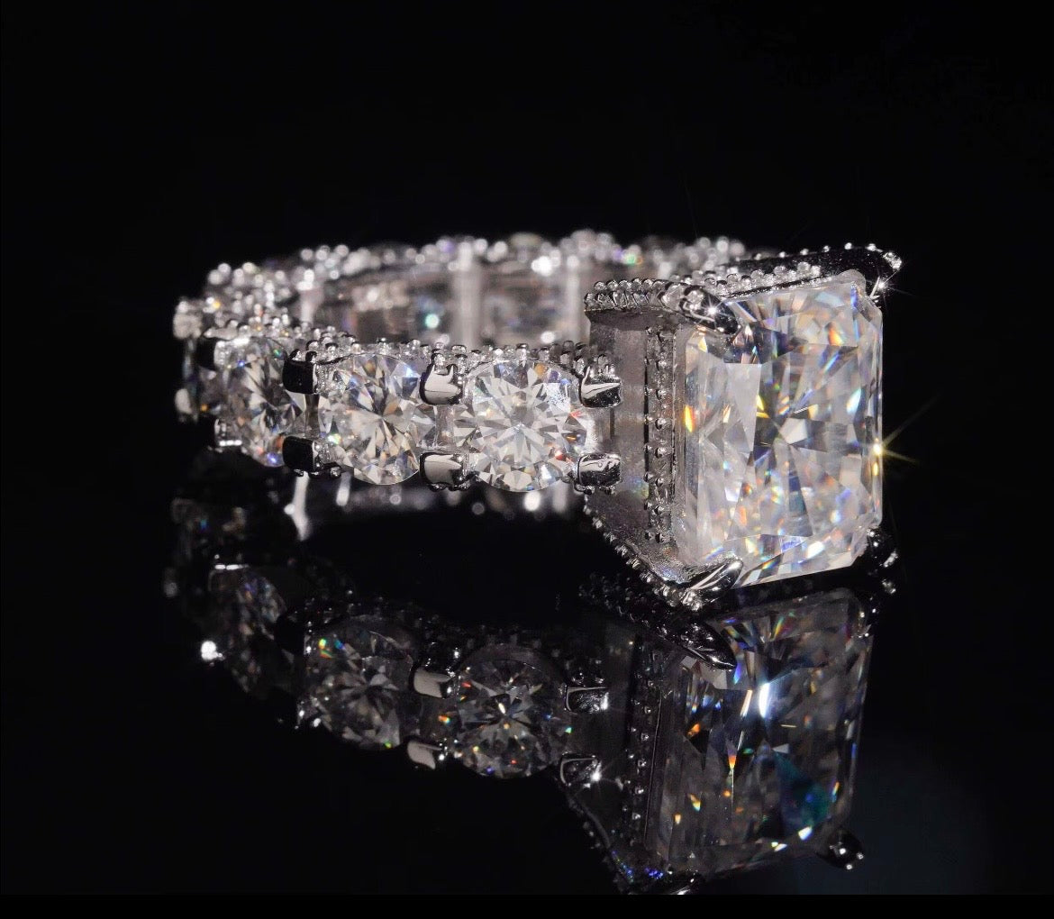 White Gold Plated Pass Diamond Test 5CT Radiant Cut
Moissanite Ring