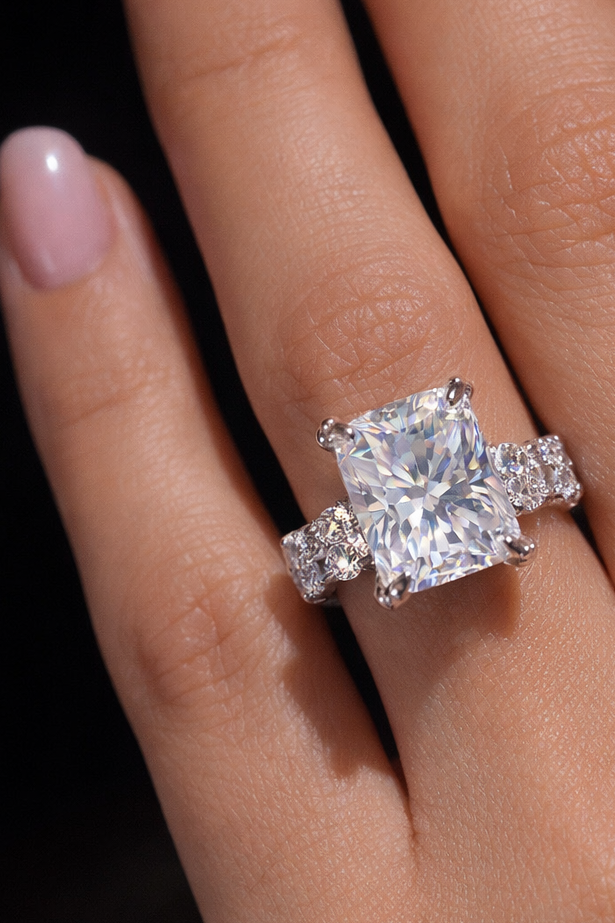 White Gold Plated Pass Diamond Test 5CT Radiant Cut
Moissanite Ring